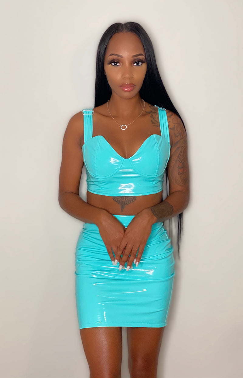 Alia - Patent Leather Two Piece Skirt Set
