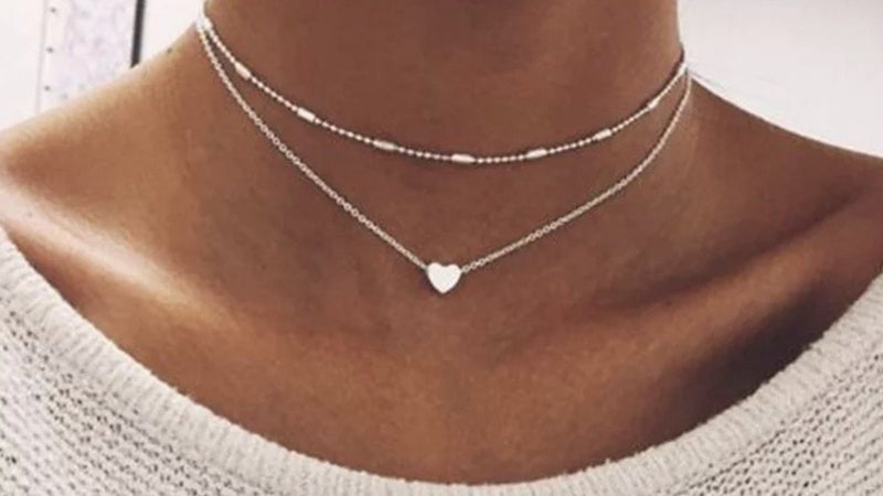 DOUBLE CHAIN HEART CHOKER