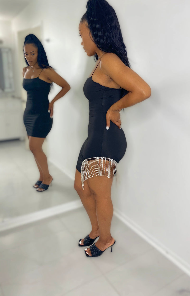 Tori - Rhinestone Tassel Mini Body Con Dress