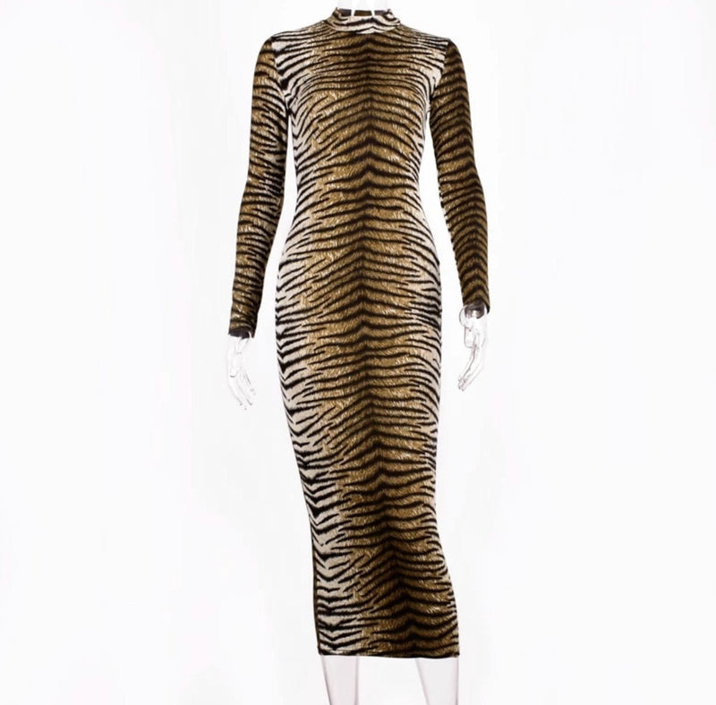 Tiger Stripped Long Sleeve Dresss