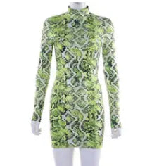 green snakeskin bodycon dress Green Snakeskin Maxi Dress One Shoulder Animal Print Party Bodycon Dresses Summer High Slit Elegant Dress Female Vestido