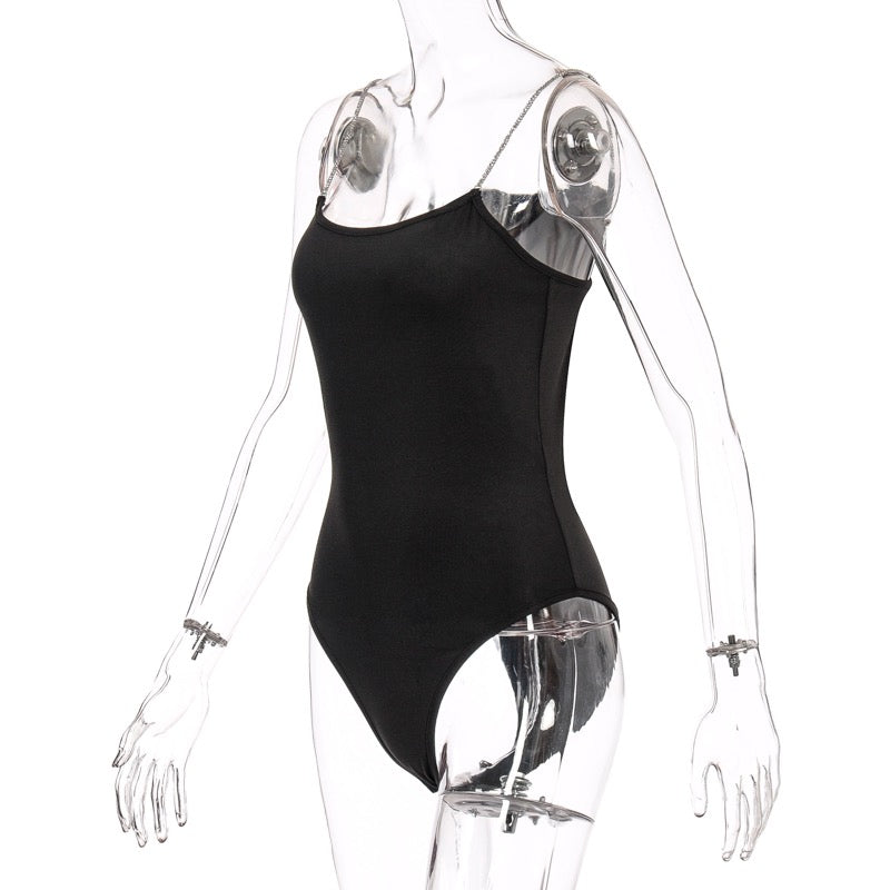 RHINESTONE STRAPPED BODYSUIT - BLACK
