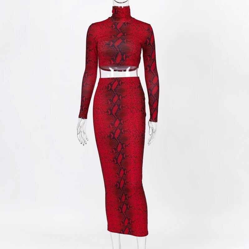 Snakeskin Red Two Piece Skirt Set