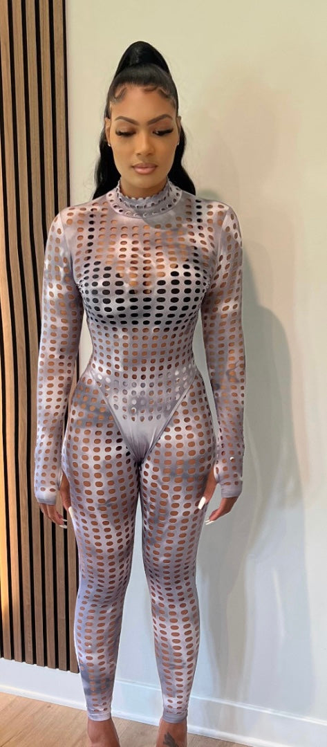 Tie Die Gray and White Cut Out Two Piece
