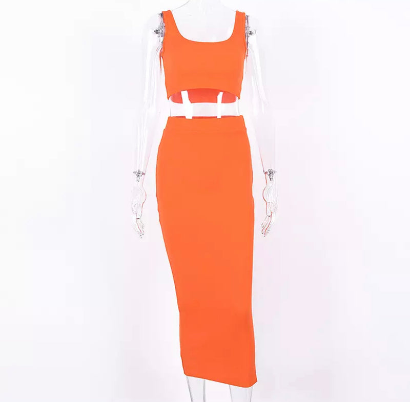 MARILYNN - ORANGE TWO PIECE SKIRT SET