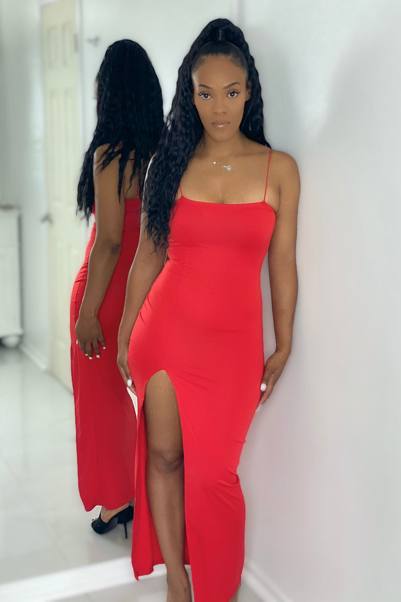 Erica - Red Long High Slit Maxi Dress