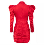Rosie - Red Long Sleeve Puff Shoulder Dress