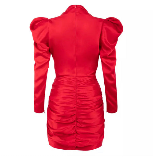 Rosie - Red Long Sleeve Puff Shoulder Dress
