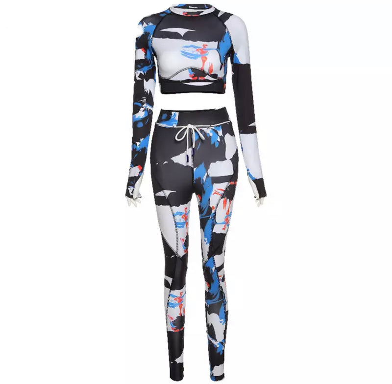 Patchwork Long Sleeve Leggings Set