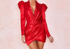 Rosie - Red Long Sleeve Puff Shoulder Dress