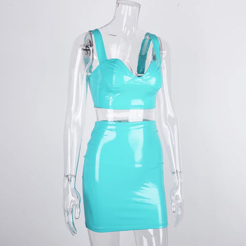 Alia - Patent Leather Two Piece Skirt Set