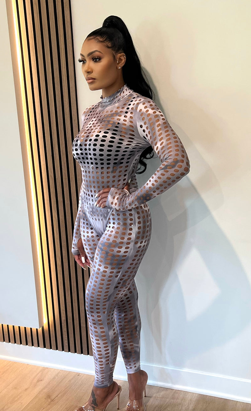 Tie Die Gray and White Cut Out Two Piece