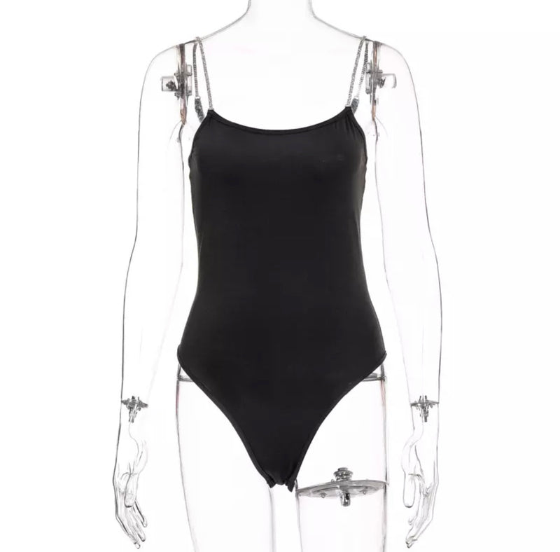 RHINESTONE STRAPPED BODYSUIT - BLACK